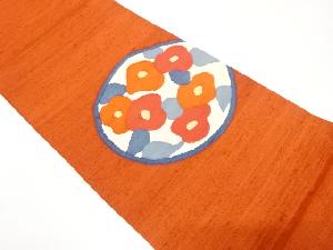 手織り節紬　椿模様織り出し　袋帯